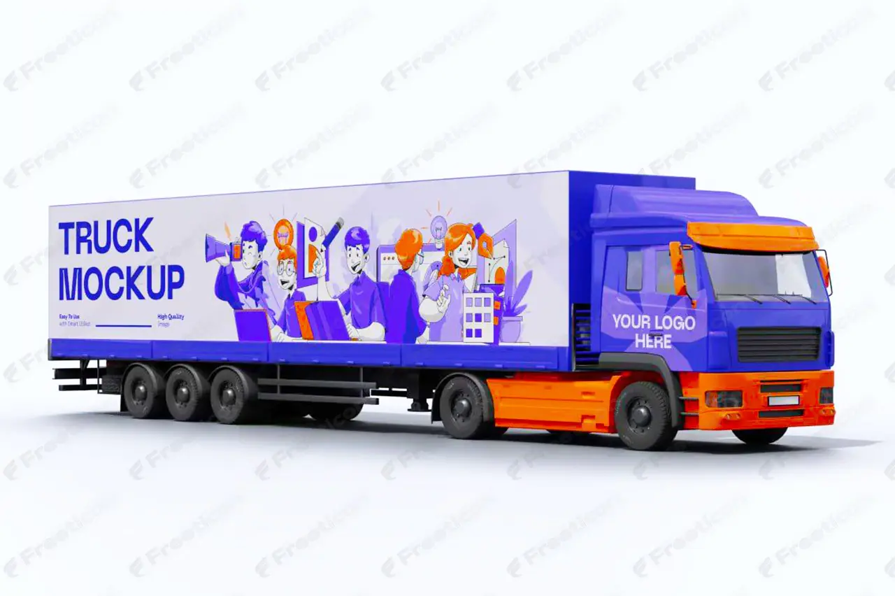 Free Trailer Truck Mockup PSD – Realistic Vehicle Branding Template