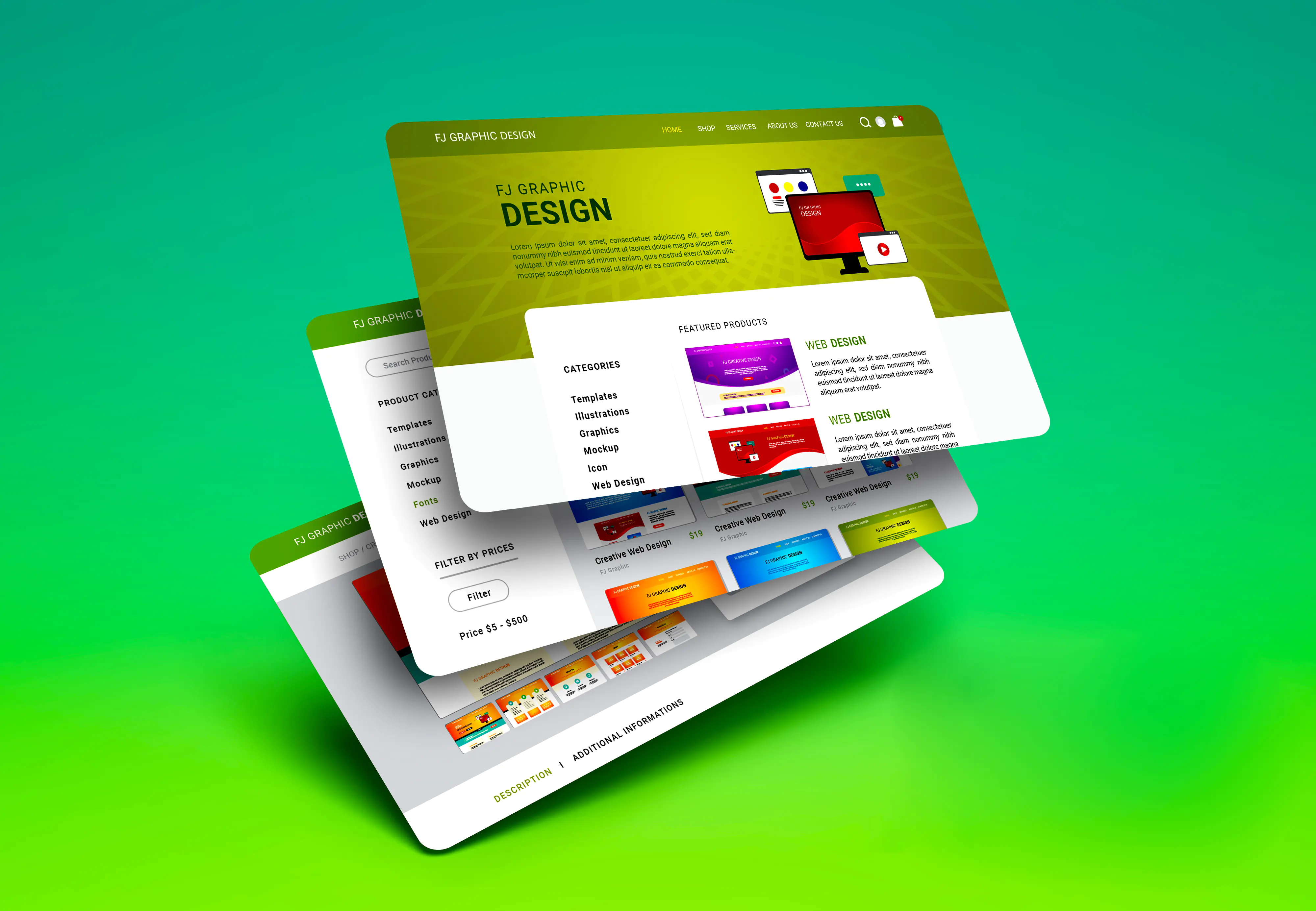 Floating Web Template Mockup PSD – Modern UI/UX Presentation